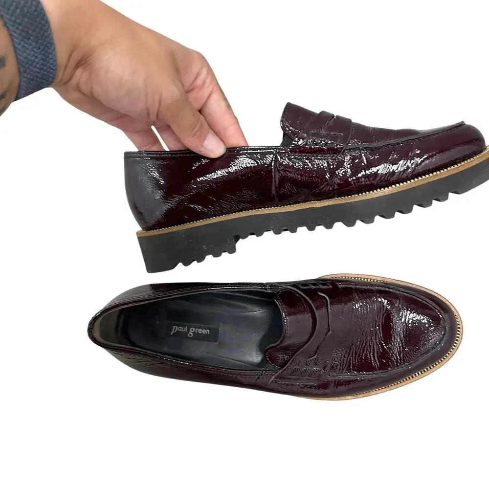 Paul Green Naomi Burgundy Patent Leather Lug Sole Loafer UK 5 US 7.5